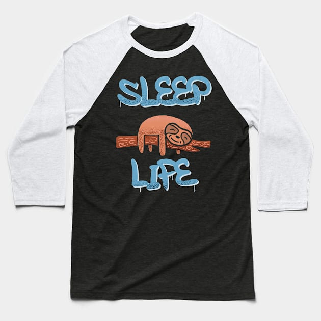Sleep Life, Sleeping Sloth Baseball T-Shirt by SubtleSplit